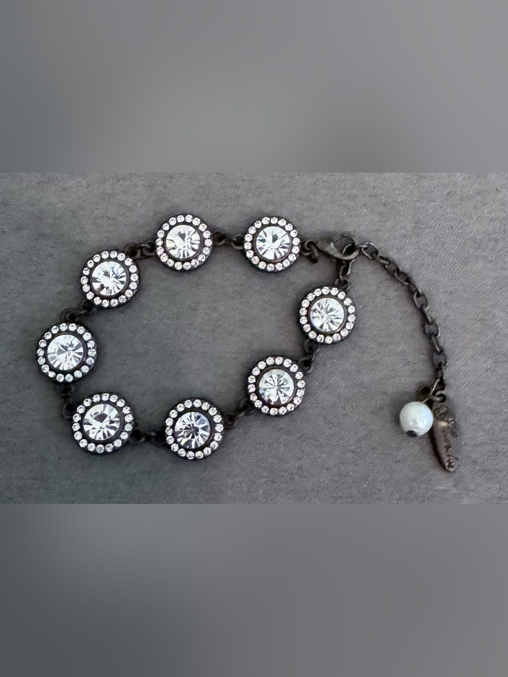 Plunder Vintage- Style Bracelet with Round Faceted Crystals, Antiqued Brass-Tone